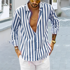 Striped Shirt - Men's Casual Button-Up Long Sleeve Shirt-Chaps of London-Blue-S-Chaps of London