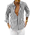 Striped Shirt - Men's Casual Button-Up Long Sleeve Shirt-Chaps of London-Grey-S-Chaps of London