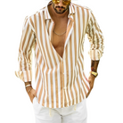 Striped Shirt - Men's Casual Button-Up Long Sleeve Shirt-Chaps of London-Yellow-S-Chaps of London