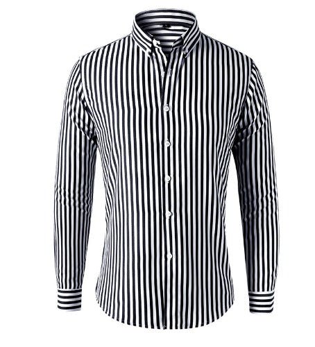 Striped Shirt - Men's Collared Long Sleeve Button-Up Shirt-Hemden-Chaps of London-Black-S-Chaps of London