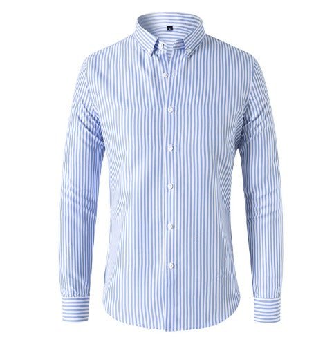 Striped Shirt - Men's Collared Long Sleeve Button-Up Shirt-Hemden-Chaps of London-Light Blue-S-Chaps of London