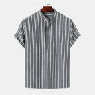 Striped Shirt - Summer - Buttoned Up - Short Sleeve Shirt - Men's Shirts-Chaps of London-Black-M-Chaps of London