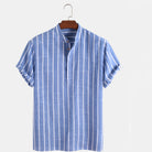 Striped Shirt - Summer - Buttoned Up - Short Sleeve Shirt - Men's Shirts-Chaps of London-Blue-M-Chaps of London