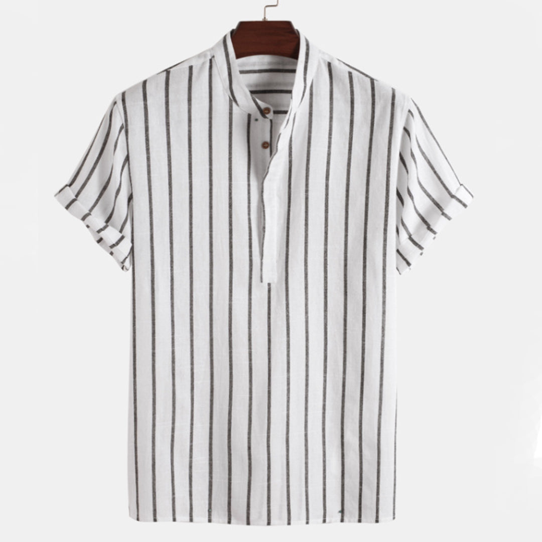 Striped Shirt - Summer - Buttoned Up - Short Sleeve Shirt - Men's Shirts-Chaps of London-White-M-Chaps of London