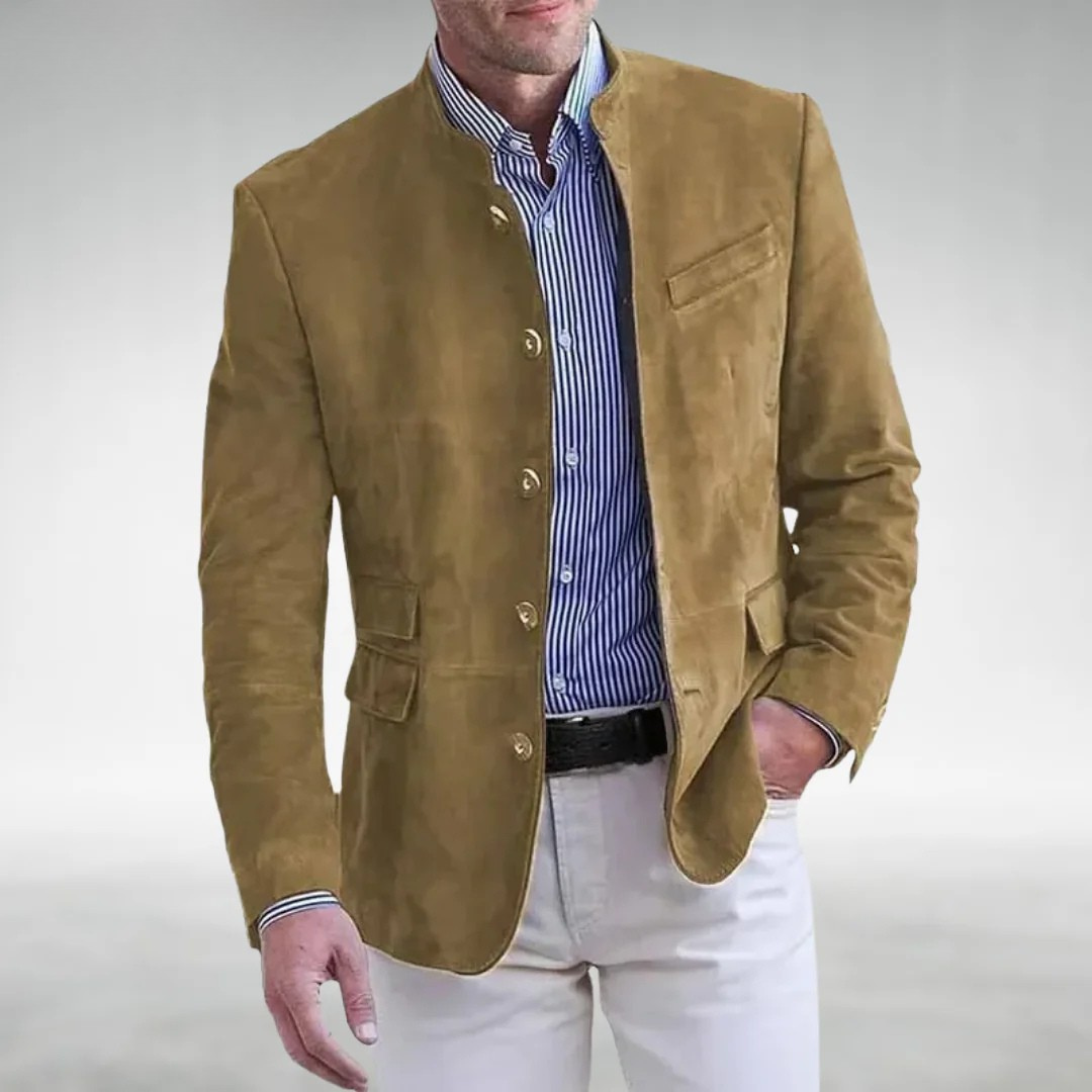Suede Blazer - Men's Stylish Single Breasted Blazer Jacket-Men's blazer-Chaps of London-Khaki-S-Chaps of London