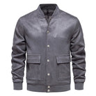 Suede Jacket - Button-Up - Thin - Casual Jacket - Men's Jacket-Bomber Jacket-Chaps of London-Gray-S-Chaps of London