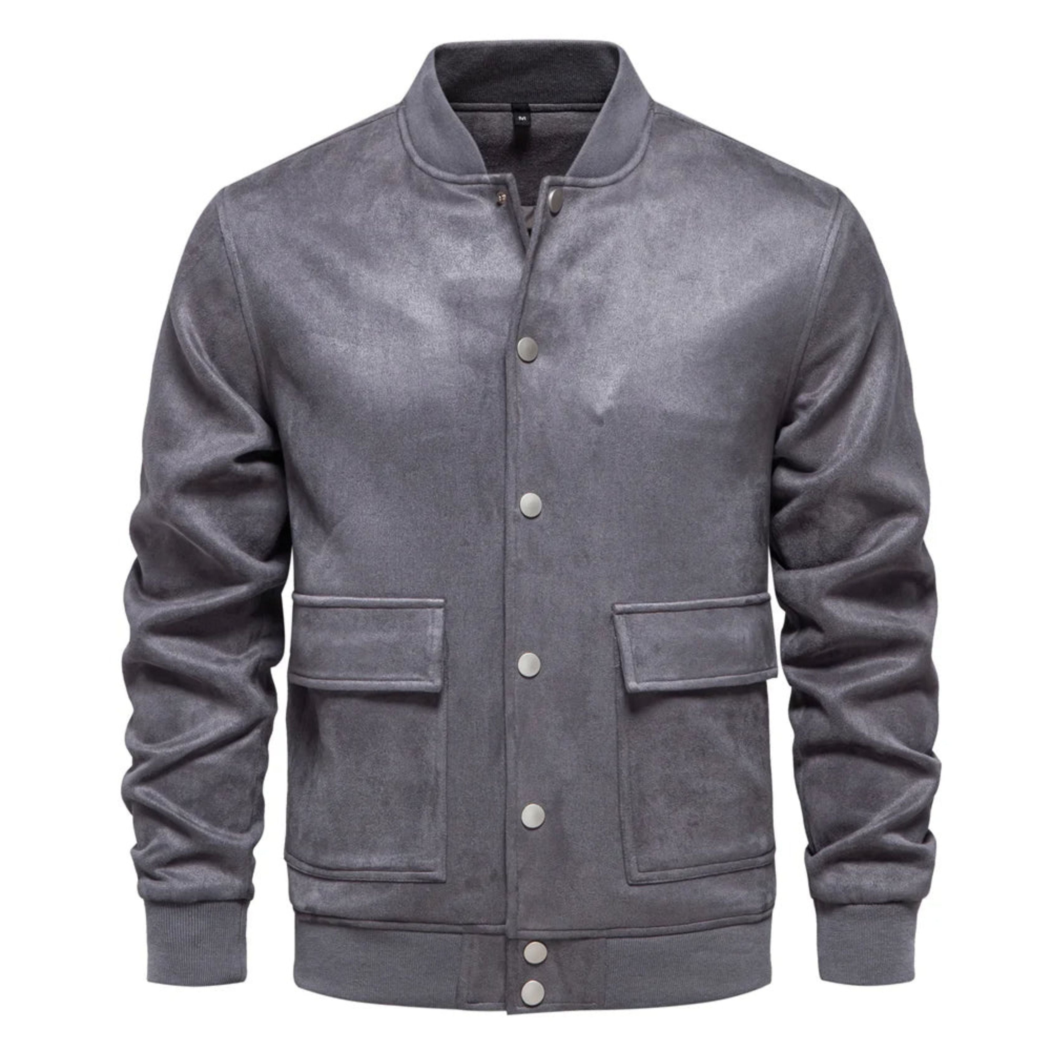 Suede Jacket - Button-Up - Thin - Casual Jacket - Men's Jacket-Bomber Jacket-Chaps of London-Gray-S-Chaps of London