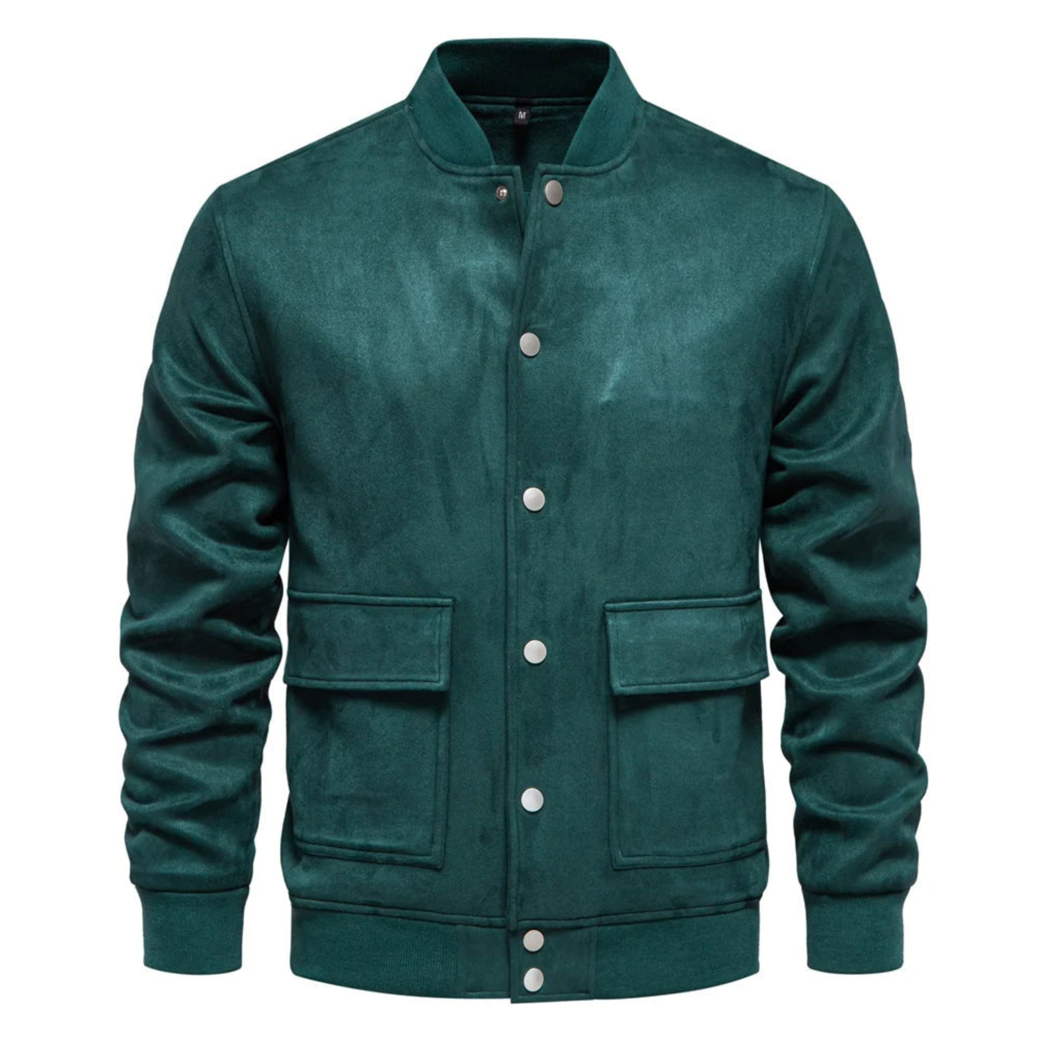 Suede Jacket - Button-Up - Thin - Casual Jacket - Men's Jacket-Bomber Jacket-Chaps of London-Green-S-Chaps of London