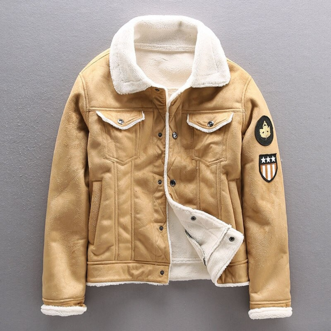 Suede Jacket | Fleece Lined | Sherpa Lined | Biker Winter Jacket | Men's Winter Jacket-Men Jackets-Chaps of London-Beige-XS-Chaps of London