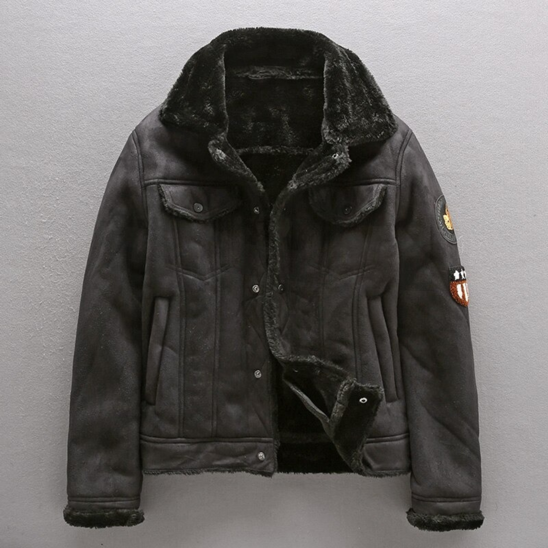 Suede Jacket | Fleece Lined | Sherpa Lined | Biker Winter Jacket | Men's Winter Jacket-Men Jackets-Chaps of London-Black-XS-Chaps of London