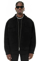 Suede Jacket - Men's Zip-Up Leather Jacket with Pockets-Men Jackets-Chaps of London-Black-S-Chaps of London