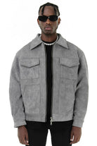 Suede Jacket - Men's Zip-Up Leather Jacket with Pockets-Men Jackets-Chaps of London-Gray-S-Chaps of London