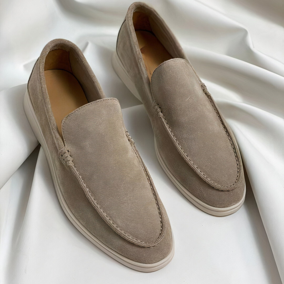 Suede Loafers - Men's Comfortable Rubber Sole Slip-On Loafers Shoes-Chaps of London-Beige-40-Chaps of London