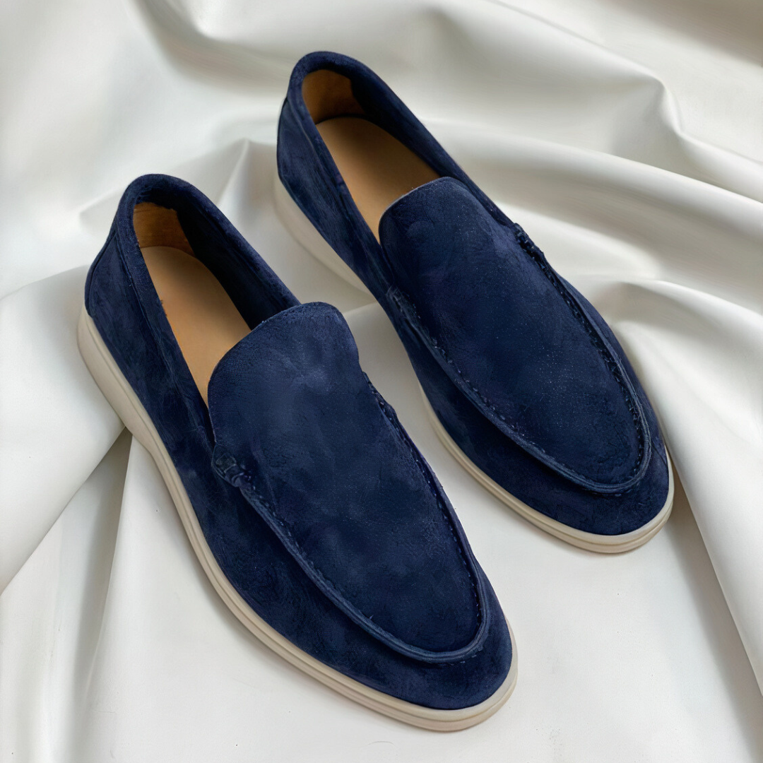 Suede Loafers - Men's Comfortable Rubber Sole Slip-On Loafers Shoes-Chaps of London-Dark Blue-40-Chaps of London