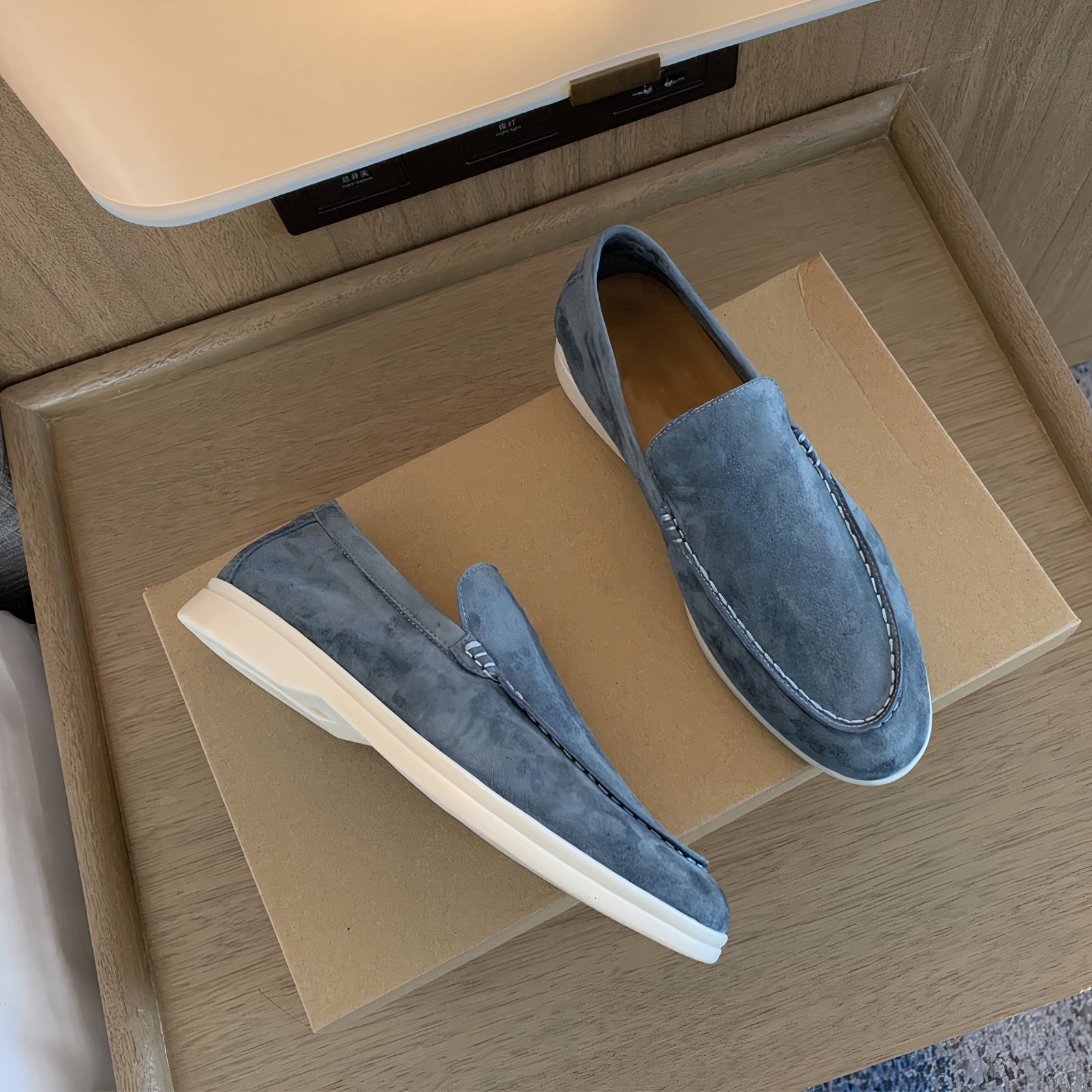 Suede Loafers - Men's Comfortable Rubber Sole Slip-On Loafers Shoes-Chaps of London-Light Blue-40-Chaps of London