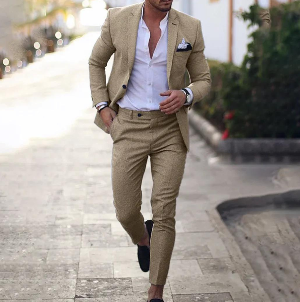 Suit - Two Piece - Tailored - Men's Blazer - Suit Pants-Chaps of London-Beige-S-Chaps of London