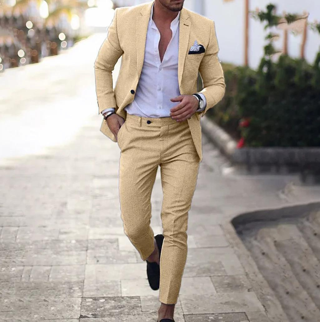 Suit - Two Piece - Tailored - Men's Blazer - Suit Pants-Chaps of London-Khaki-S-Chaps of London