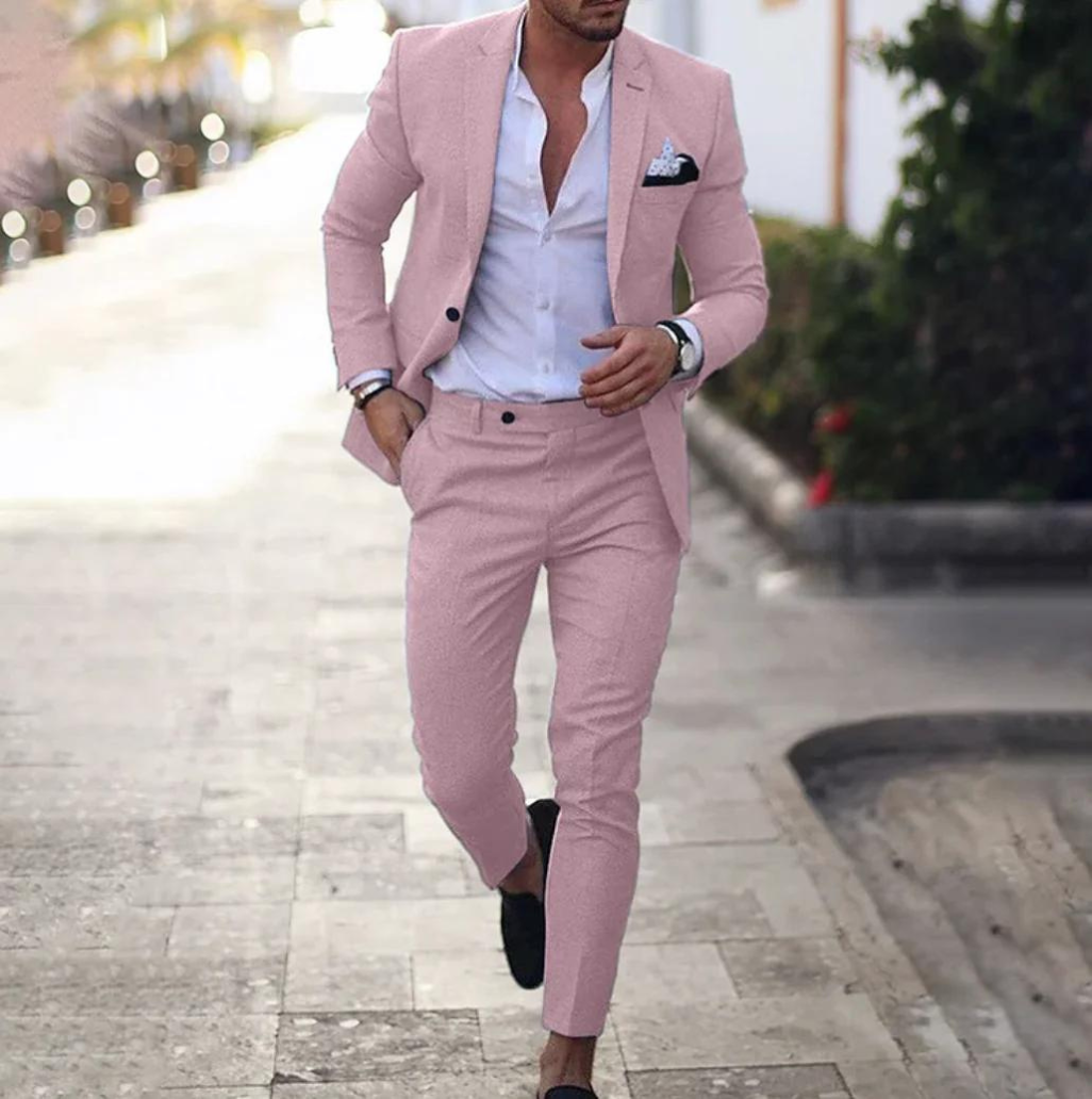 Suit - Two Piece - Tailored - Men's Blazer - Suit Pants-Chaps of London-Pink-S-Chaps of London