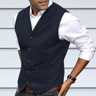 Suit Vest | Single-breasted | Tailored | Tweed Waistcoat | Men's Waistcoat-Chaps of London-Dark Blue-S-Chaps of London