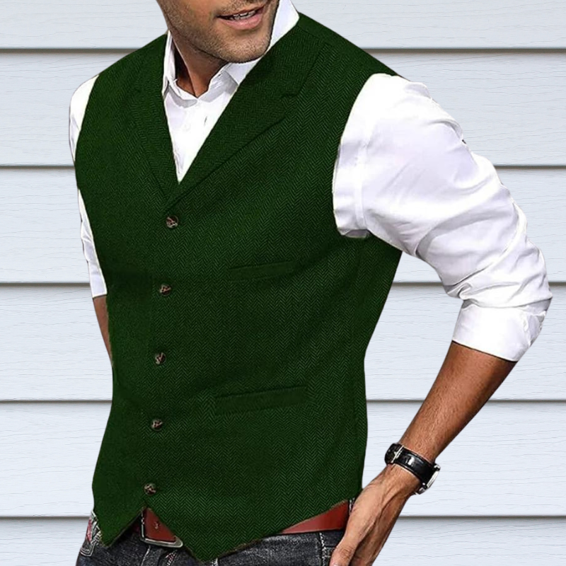 Suit Vest | Single-breasted | Tailored | Tweed Waistcoat | Men's Waistcoat-Chaps of London-Green-S-Chaps of London