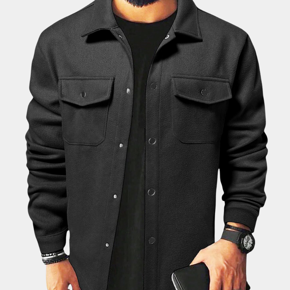Summer Jacket | Buttoned Up | Breast Pockets | Overshirt | Men's Jackets-Chaps of London-Black-S-Chaps of London