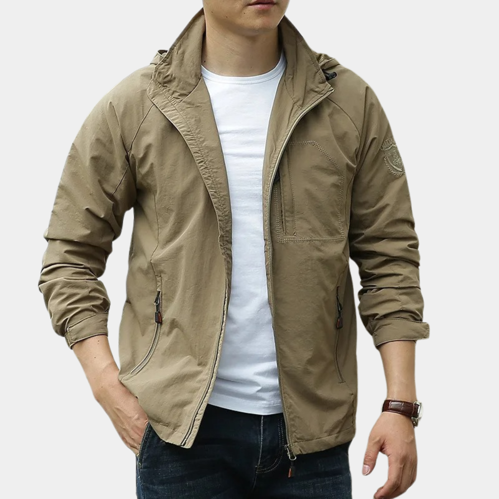 Summer Jacket | Lightweight | Hooded | Cargo Jacket | Men's Jacket -Chaps of London-Khaki-M-Chaps of London