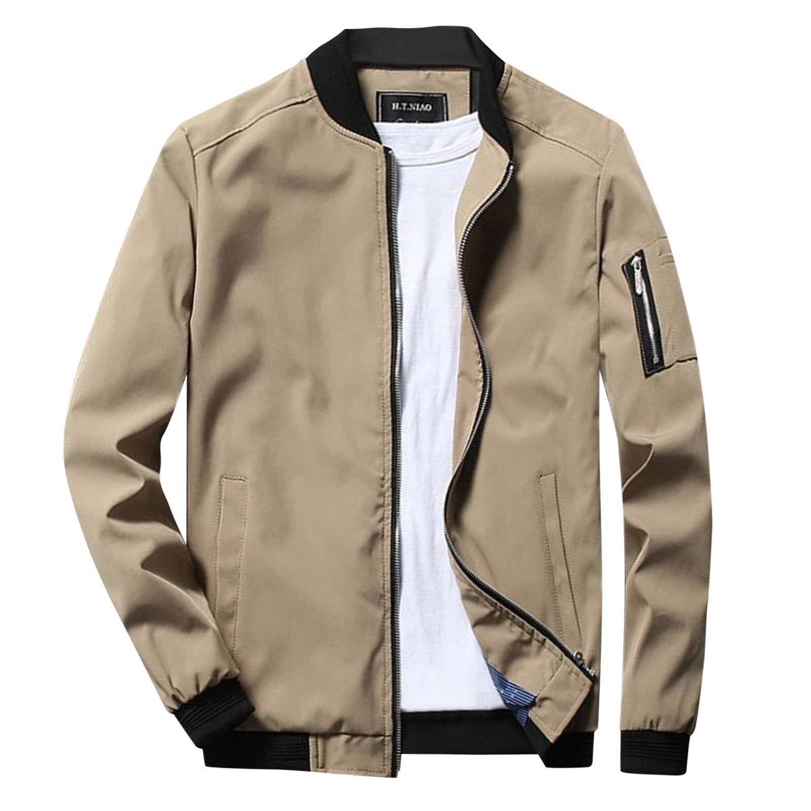 Summer Jacket - Lightweight - Zip-Up - Bomber Jacket - Men's Jacket-Fashion Men Jacket Bomber Spring-Chaps of London-Khaki-M-Chaps of London