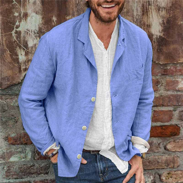 Summer Jacket - Men's Casual Lightweight Linen Blazer Jacket-Men Jackets-Chaps of London-Blue-S-Chaps of London