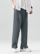 Summer Pants - Men's Lightweight Elastic Waist Straight Leg Slack Pants-Chaps of London-Dark Gray-M-Chaps of London