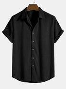 Summer Shirt - Button-Up - Loose Fit - Shorts Sleeve Shirt - Men's Shirt-Chaps of London-Black-S-Chaps of London