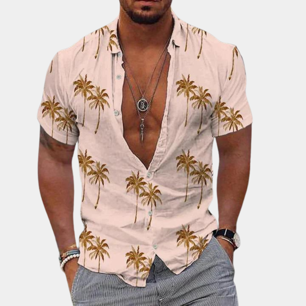 Summer Shirt | Buttoned Up | Short Sleeve | Hawaii Shirt | Men's Shirts-Fashion Men Shirt Hawaiian Summer-Chaps of London-Apricot-S-Chaps of London