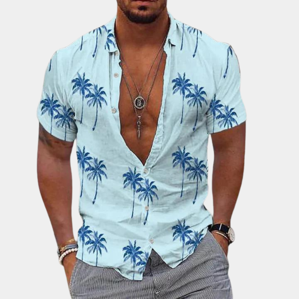 Summer Shirt | Buttoned Up | Short Sleeve | Hawaii Shirt | Men's Shirts-Fashion Men Shirt Hawaiian Summer-Chaps of London-Blue-S-Chaps of London