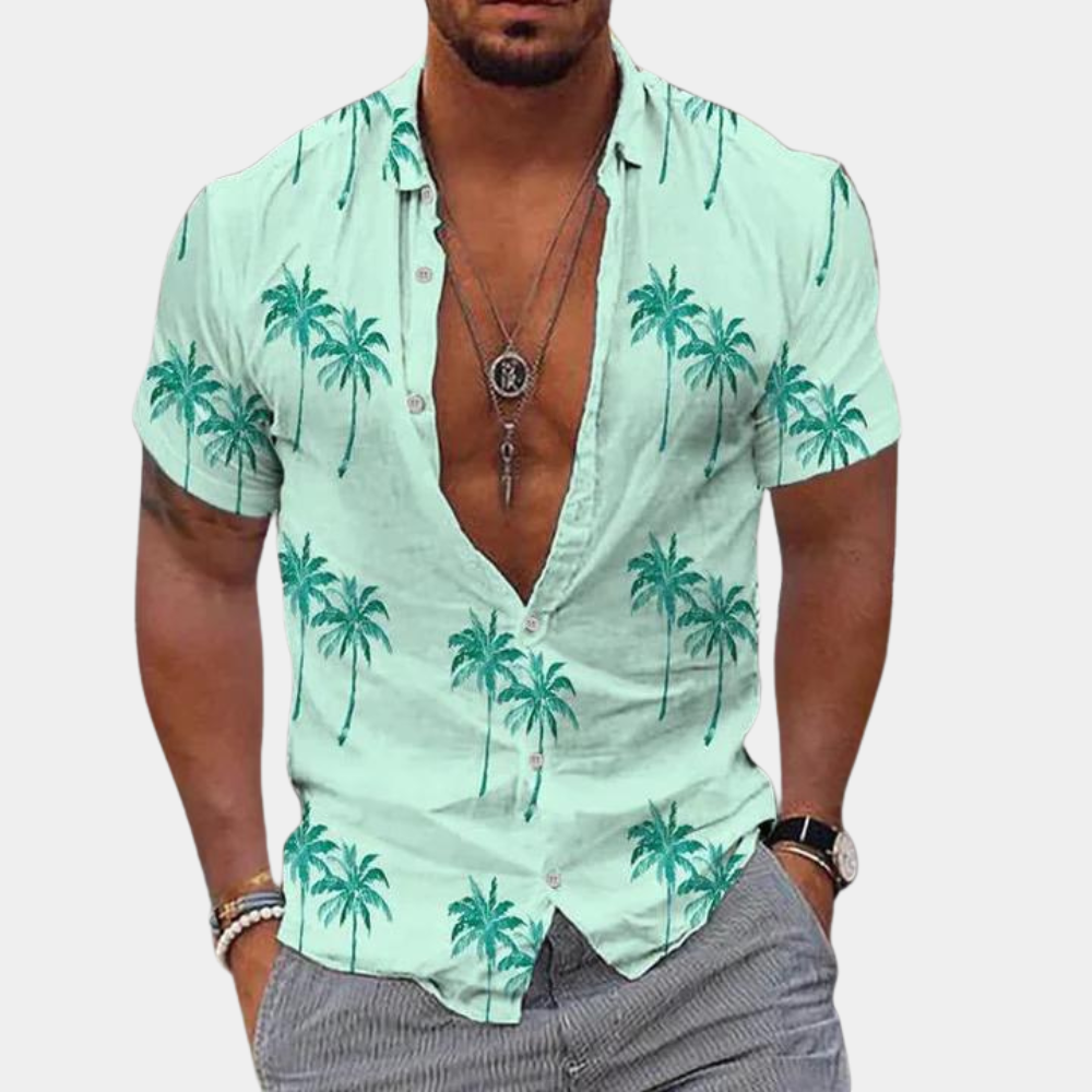 Summer Shirt | Buttoned Up | Short Sleeve | Hawaii Shirt | Men's Shirts-Fashion Men Shirt Hawaiian Summer-Chaps of London-Green-S-Chaps of London