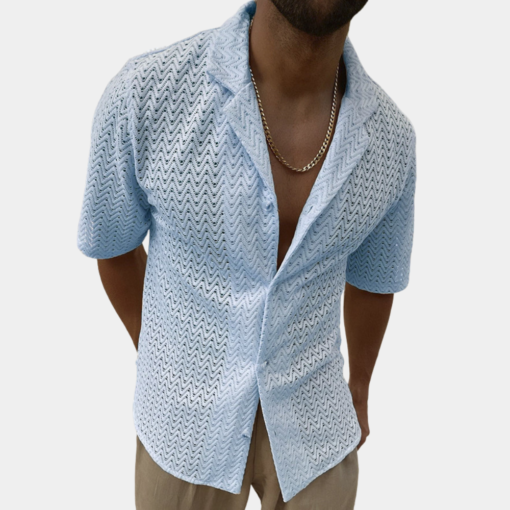 Summer Shirt | Collared | Button-Up | Short Sleeve Shirt | Men's Shirt-Chaps of London-Blue-S-Chaps of London