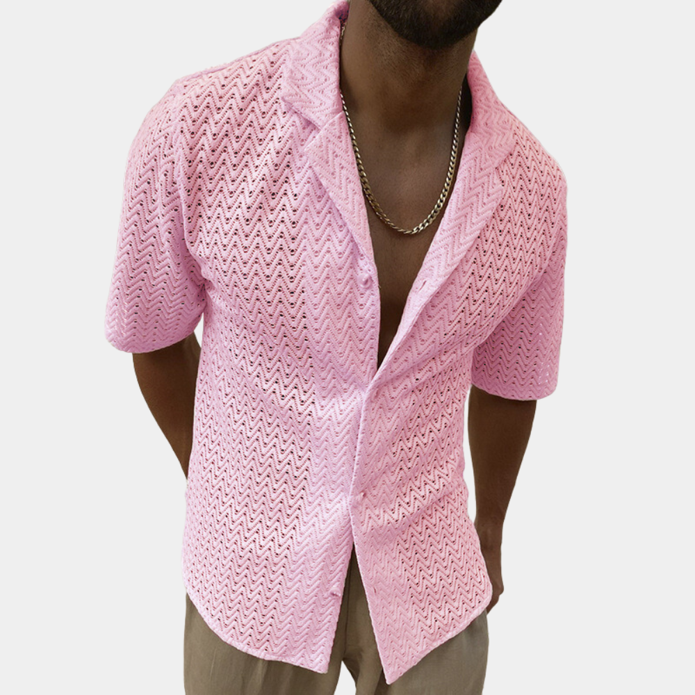 Summer Shirt | Collared | Button-Up | Short Sleeve Shirt | Men's Shirt-Chaps of London-Pink-S-Chaps of London