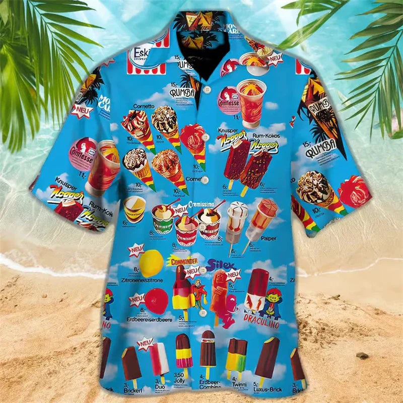 Summer Shirt | Ice Cream Print | Button-Up | Hawaiian Shirt | Mens Short Sleeve Shirts-Chaps of London-Chaps of London