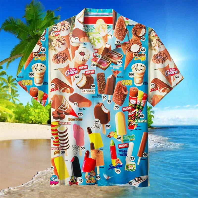 Summer Shirt | Ice Cream Print | Button-Up | Hawaiian Shirt | Mens Short Sleeve Shirts-Chaps of London-Chaps of London