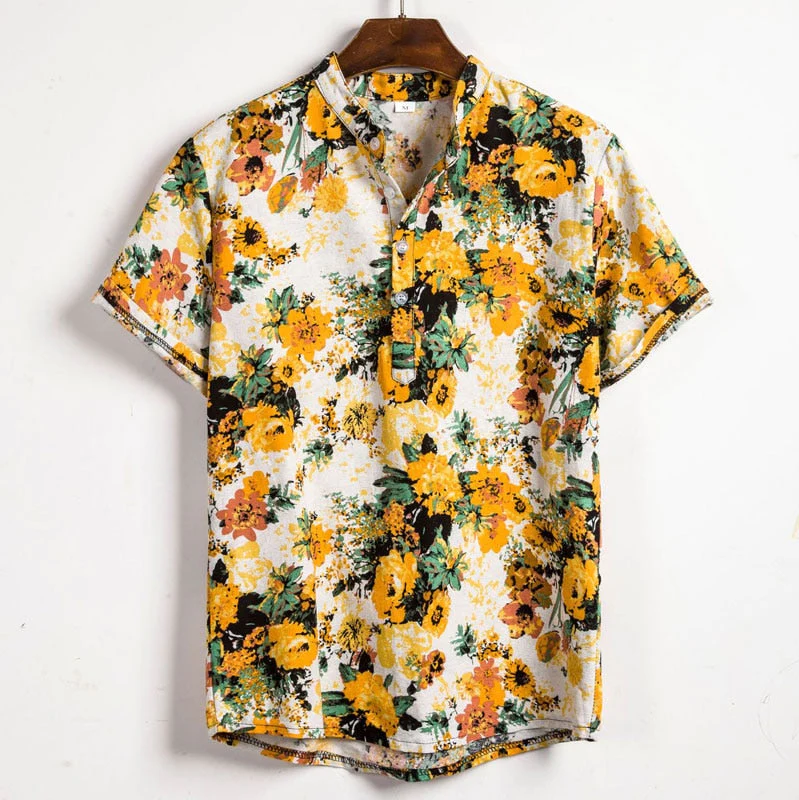 Summer Shirt - Men's Casual Buttoned Short Sleeve Flower Shirt-Chaps of London-Chaps of London