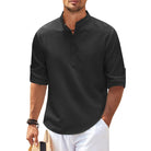 Summer Shirt - Men's Lightweight Half Buttoned Long Sleeve Shirt-Chaps of London-Black-S-Chaps of London