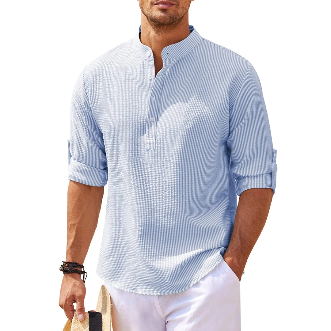 Summer Shirt - Men's Lightweight Half Buttoned Long Sleeve Shirt-Chaps of London-Blue-S-Chaps of London