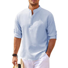 Summer Shirt - Men's Lightweight Half Buttoned Long Sleeve Shirt-Chaps of London-Blue-S-Chaps of London