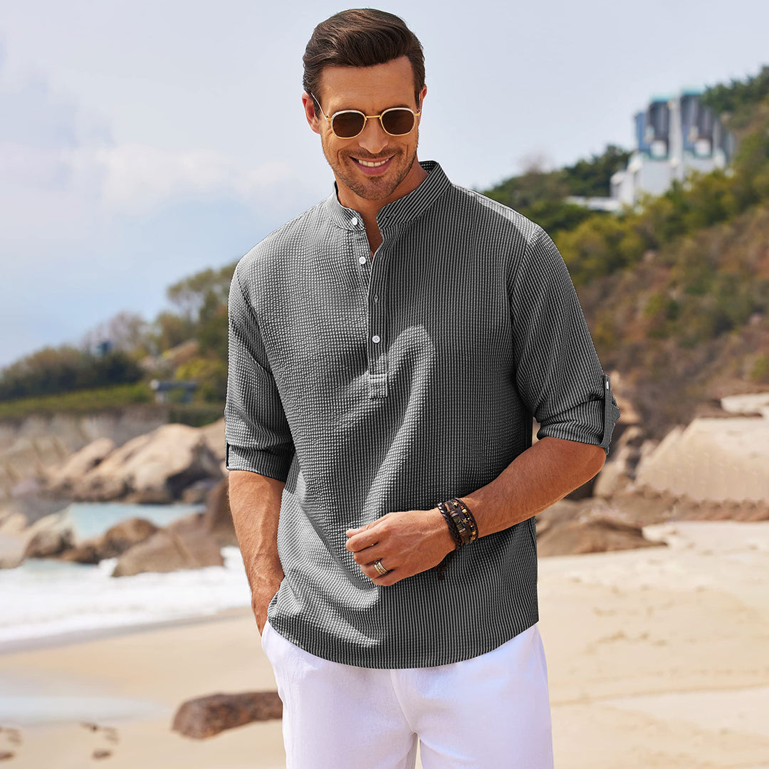 Summer Shirt - Men's Lightweight Half Buttoned Long Sleeve Shirt-Chaps of London-Chaps of London