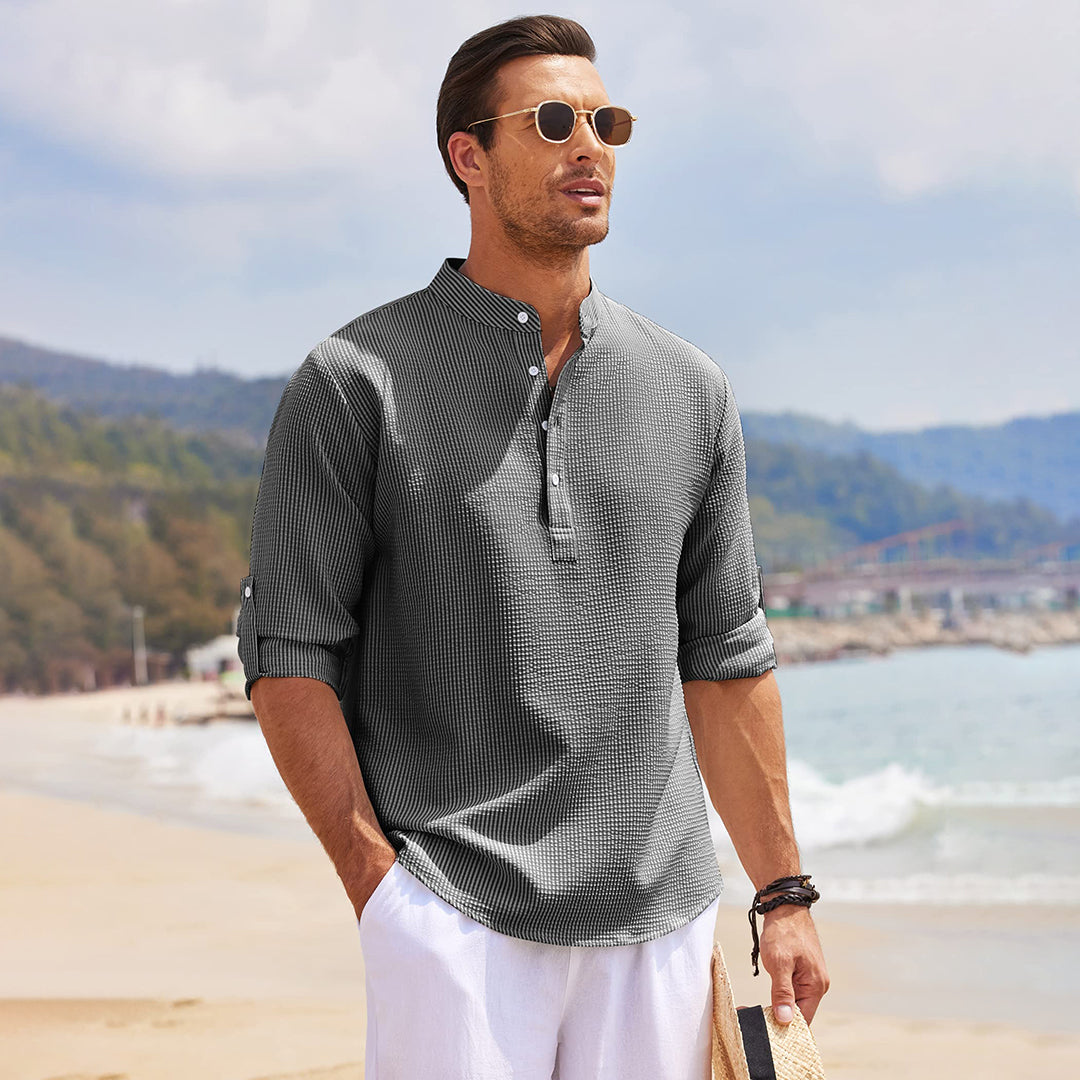 Summer Shirt - Men's Lightweight Half Buttoned Long Sleeve Shirt-Chaps of London-Chaps of London