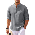 Summer Shirt - Men's Lightweight Half Buttoned Long Sleeve Shirt-Chaps of London-Dark Grey-S-Chaps of London