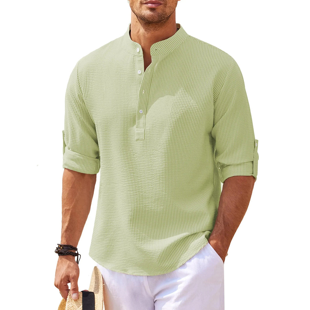 Summer Shirt - Men's Lightweight Half Buttoned Long Sleeve Shirt-Chaps of London-Green-S-Chaps of London