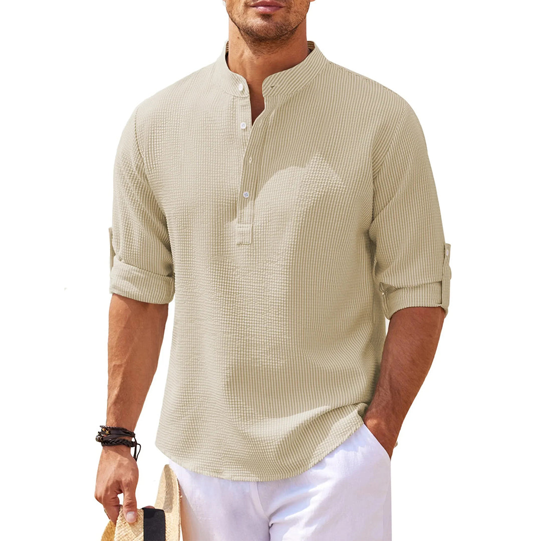 Summer Shirt - Men's Lightweight Half Buttoned Long Sleeve Shirt-Chaps of London-Khaki-S-Chaps of London