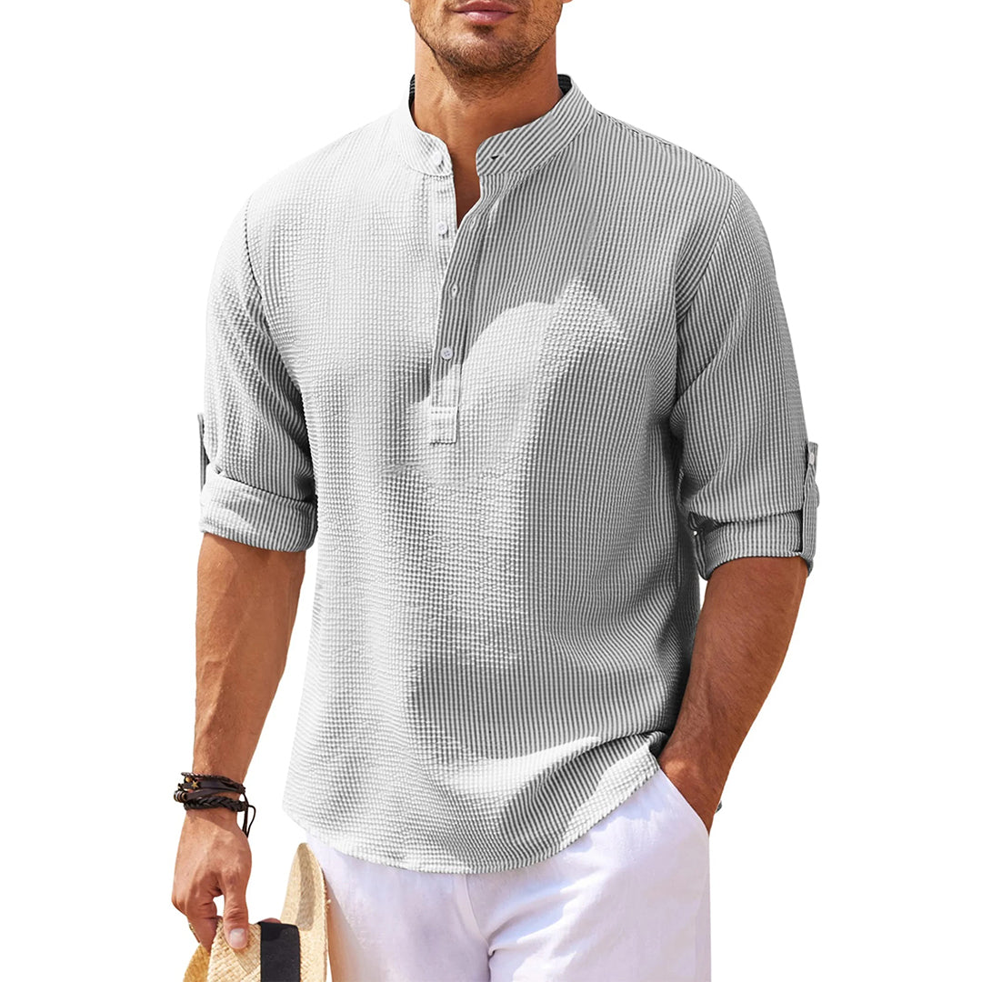 Summer Shirt - Men's Lightweight Half Buttoned Long Sleeve Shirt-Chaps of London-Light Grey-S-Chaps of London