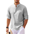 Summer Shirt - Men's Lightweight Half Buttoned Long Sleeve Shirt-Chaps of London-Light Grey-S-Chaps of London