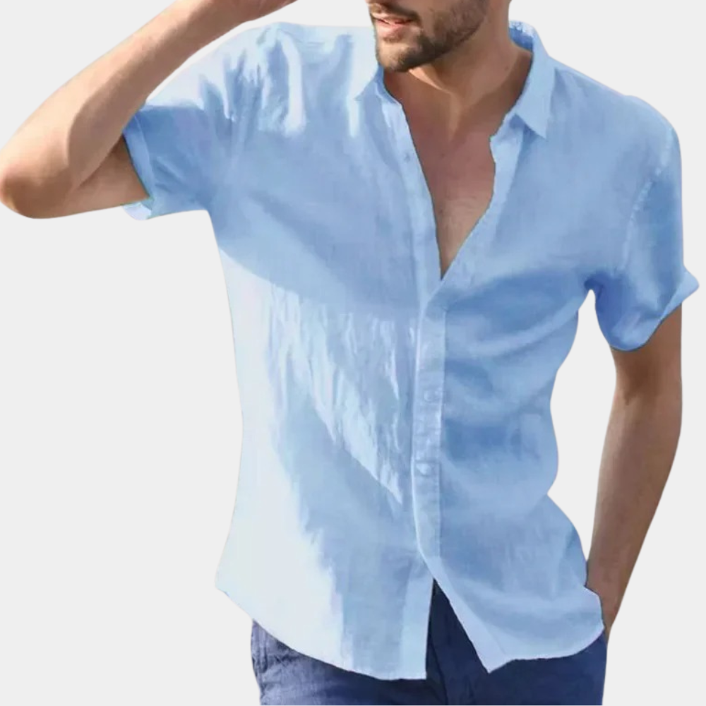 Summer Shirt - Men's Lightweight Short Sleeve Button-Up Shirt-Chaps of London-Blue-S-Chaps of London