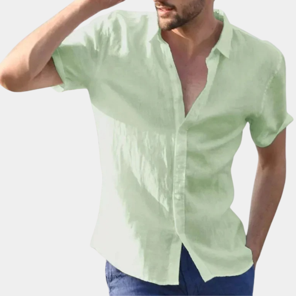 Summer Shirt - Men's Lightweight Short Sleeve Button-Up Shirt-Chaps of London-Green-S-Chaps of London